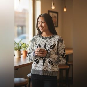 BDG Black & White Snowflake Icelandic Sweater size small
